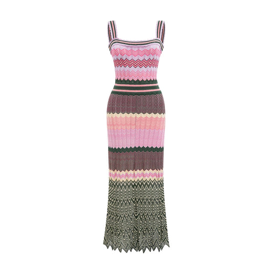Daphne Contrast-Color Knitted Midi Dress