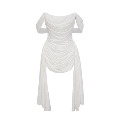 Gitta white ribbon-design ruched mini dress