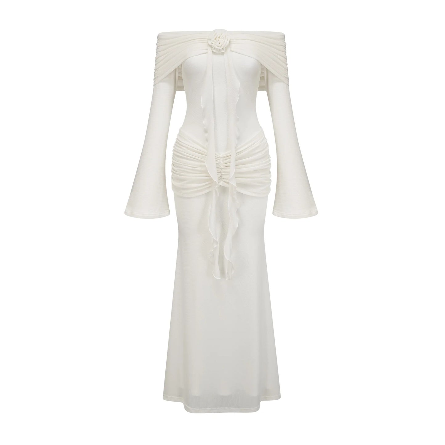 Wanda White Glittered Floral-Applique Knit Maxi Dress