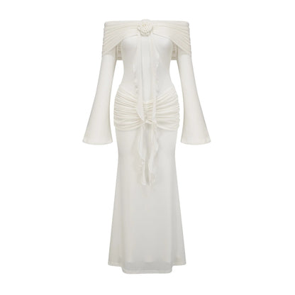Wanda White Glittered Floral-Applique Knit Maxi Dress