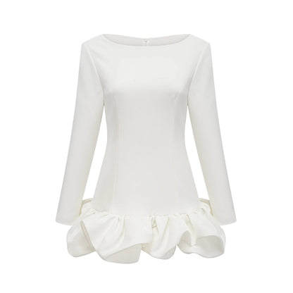 Elodie Bubble-Skirt Mini Dress in White