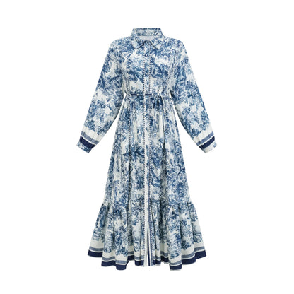 Adelaide Graphic-Print Midi Dress in Blue