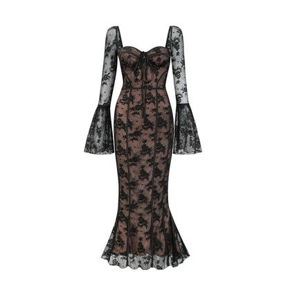Marlene Black Flared Lace Maxi Dress