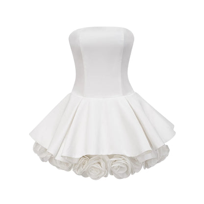 Lucie White Petal-Layered Strapless Corset Mini Dress