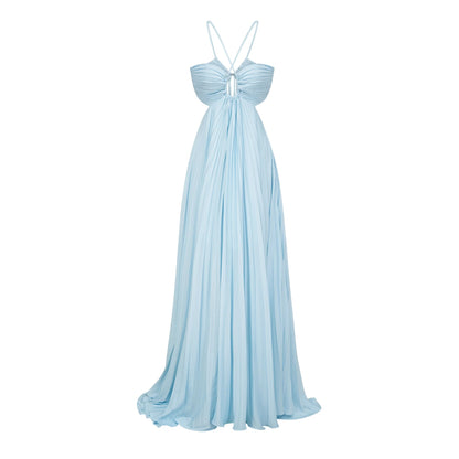 Andréa Blue Pleated Maxi Dress with Cutout Detail