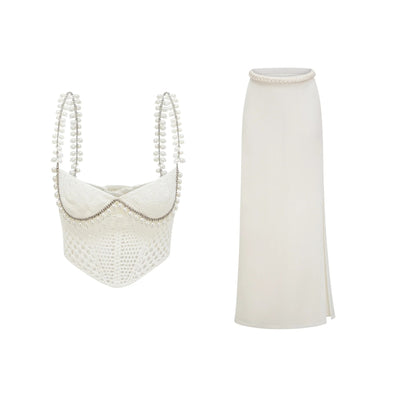 Prunelle Crochet Knit Two-Piece Top and Skirt Set