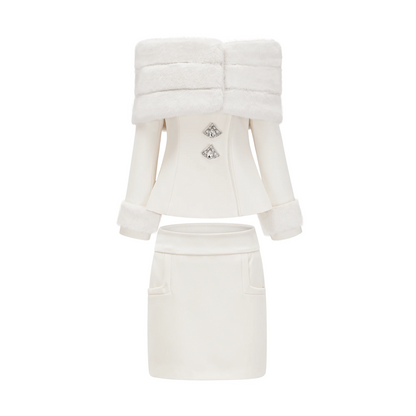 Caitlin White Faux-Fur Jacket & Skirt Matching Set