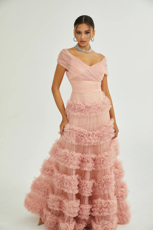 Solène Pink Tiered Maxi Dress