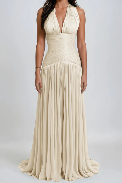 Uranie Neutral Gathered Maxi Dress