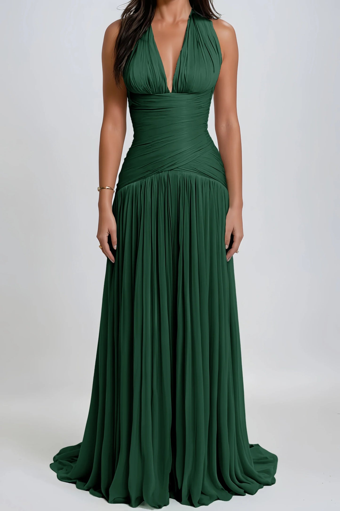 Uranie Emerald Green Gathered Maxi Dress