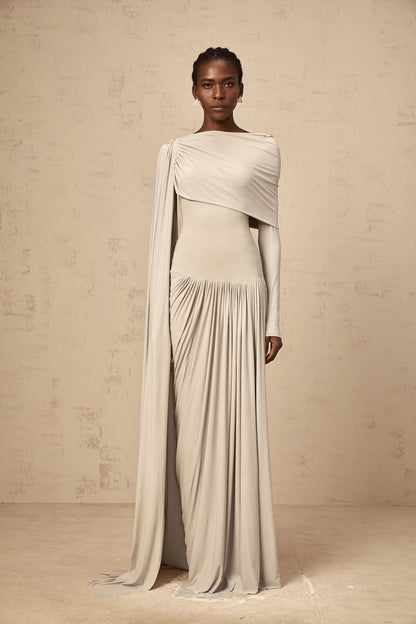 Gaëlle neutrals ribbon-design draped maxi dress