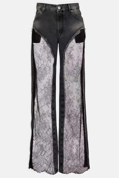 Madeline Black Floral Lace Panel Jeans