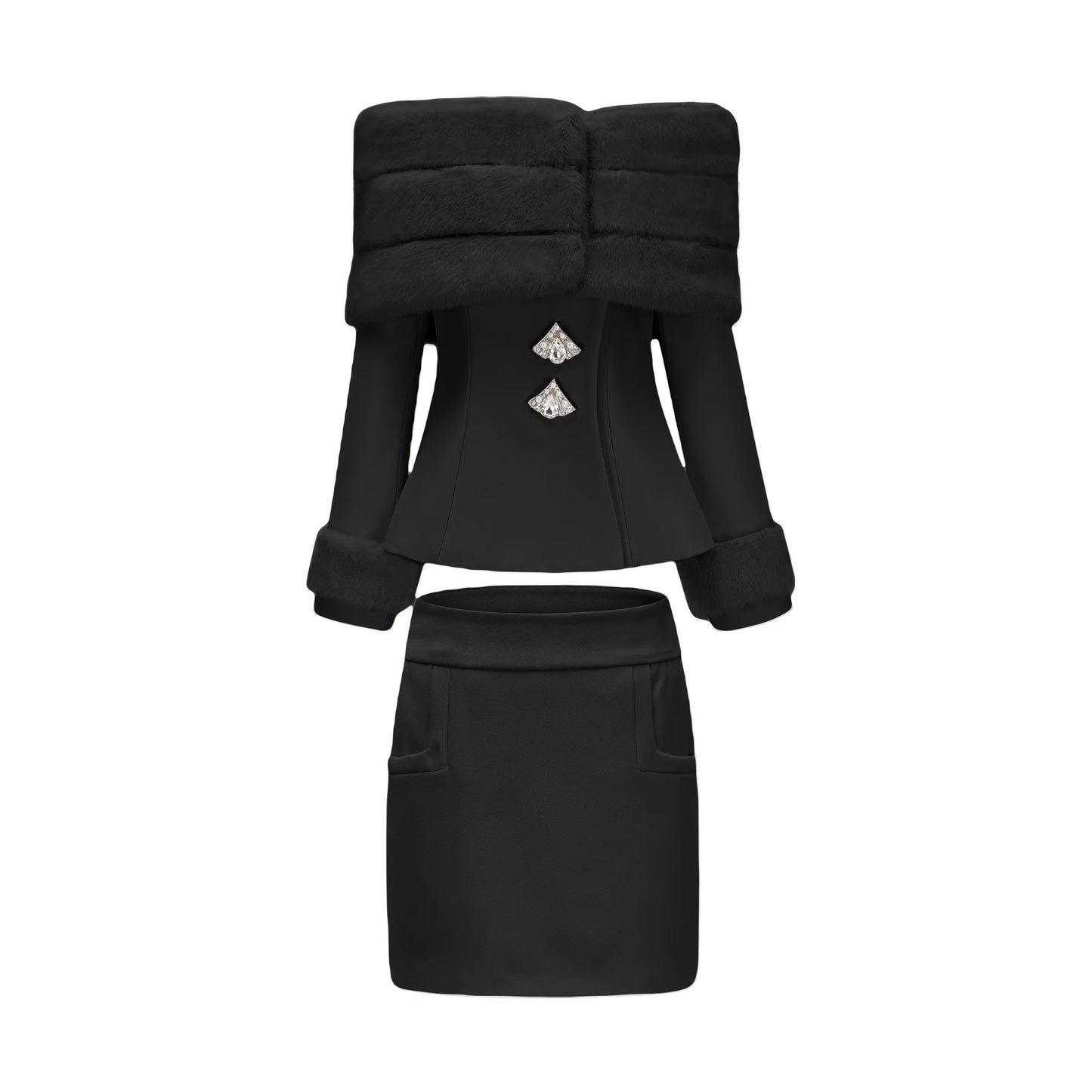 Caitlin White Faux-Fur Jacket & Skirt Matching Set