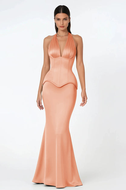 Aurélie Pink Halterneck Mermaid Maxi Dress