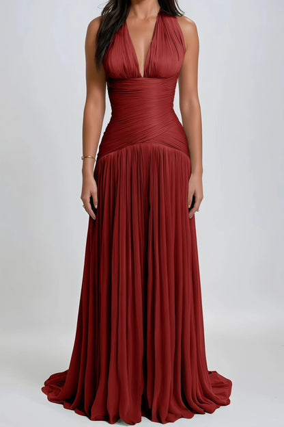 Uranie Red Gathered Maxi Dress