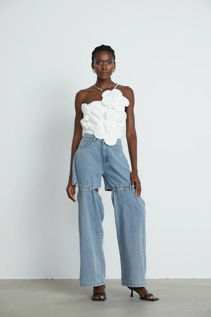 Priscille floral-appliqué halterneck top