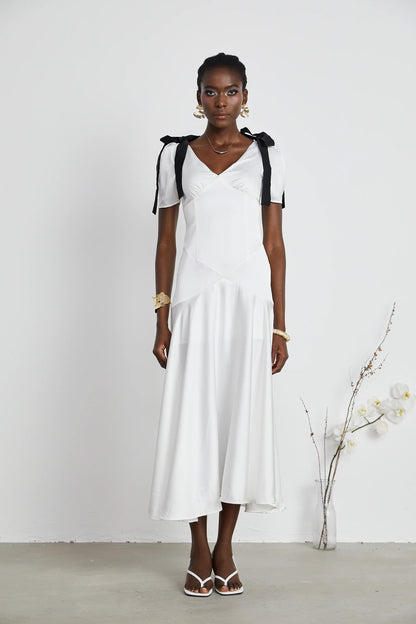 Cyrielle ribbon-detail puff-sleeve maxi dress