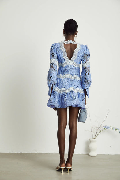 Gaelle V-Neck Floral Embroidered Mini Dress