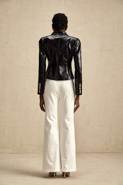 Élodie black cinched-waist leather jacket