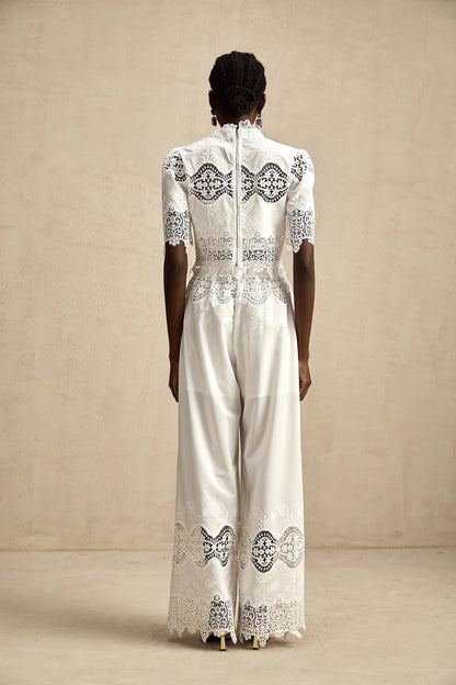 Raphaelle Lace-Trim Cut-Out Cropped Top & Trousers Matching Set
