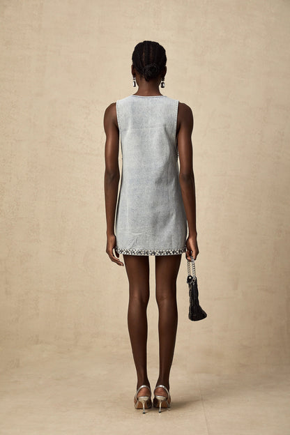 Daphne Blue Crystal Sleeveless Denim Mini Dress