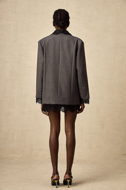 Dianthe Grey Lace-Panel Blazer