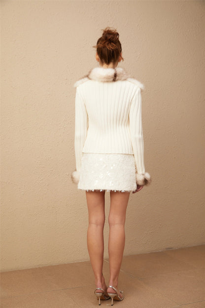 Laetiecia Faux-Fur Ribbed-Knit Jacket
