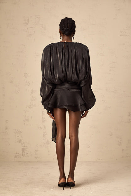 Eugenie Black Fully Pleated Ruffled Mini Dress