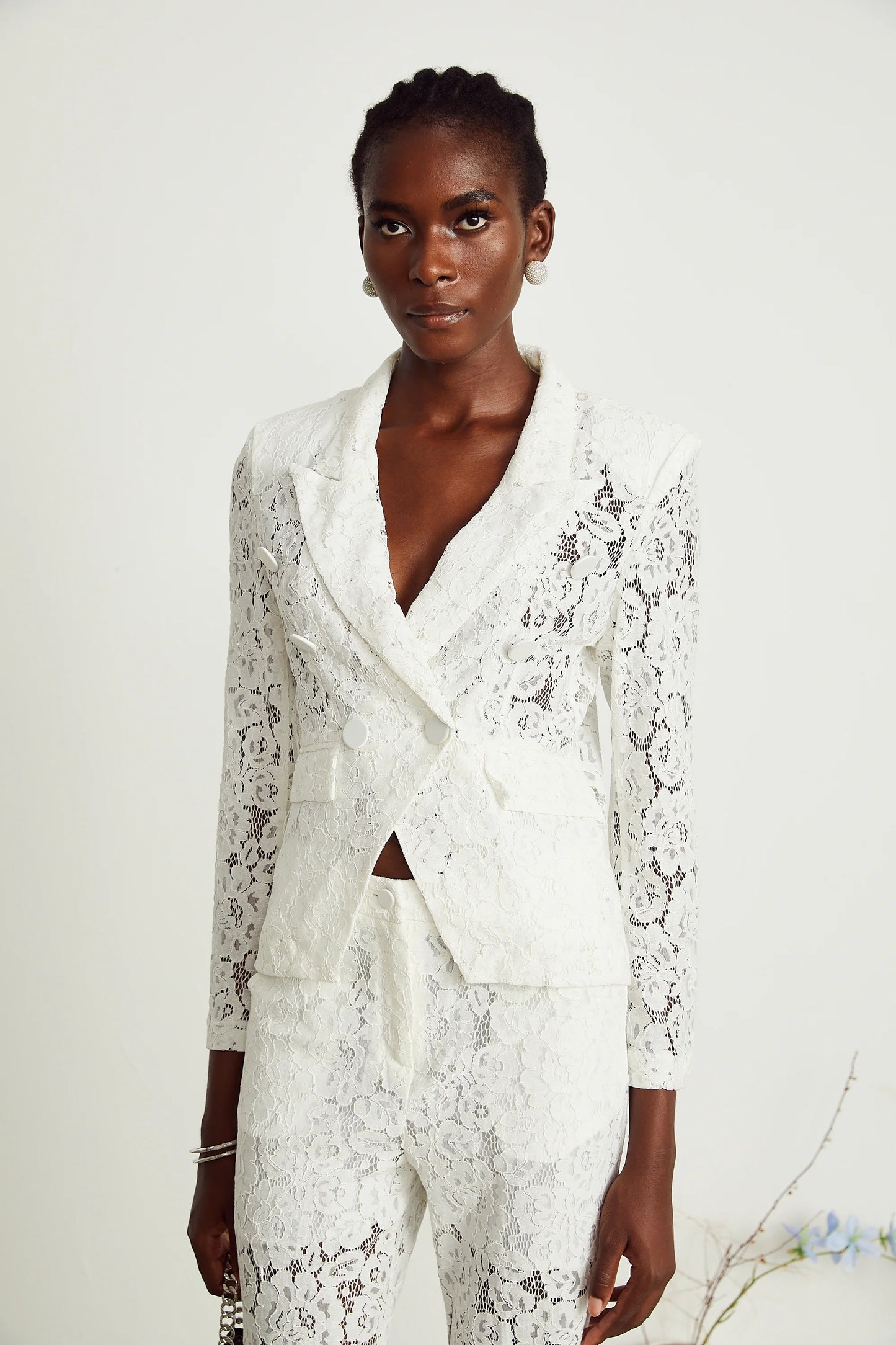 Zoe Sheer Lace Blazer & Trousers Matching Set