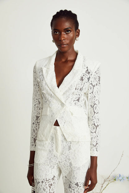 Zoe Sheer Lace Blazer & Trousers Matching Set