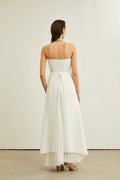 Vanessa White Pleated Off-Shoulder Maxi Dress