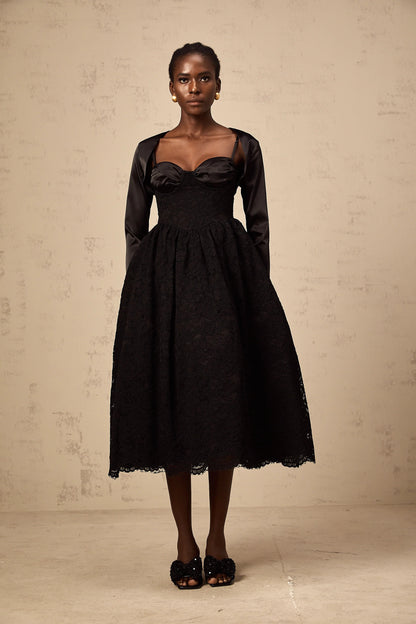 Sidonie Black Floral-Lace Top & Dress Matching Set