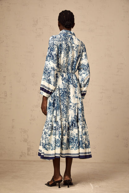 Adelaide Graphic-Print Midi Dress in Blue