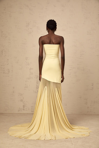 Josiane Yellow Off-Shoulder Sheer Tulle Maxi Dress