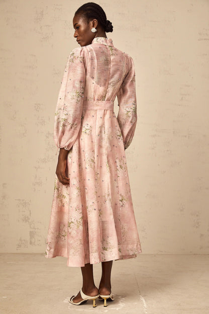 Narcisse Pink Embellished Floral-Print Midi Dress