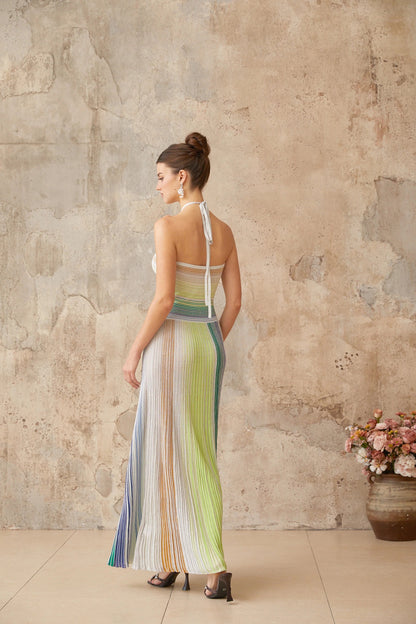 Serelith Metallic Knit Backless Maxi Dress