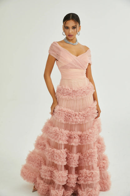 Solene Pink Tiered Maxi Dress