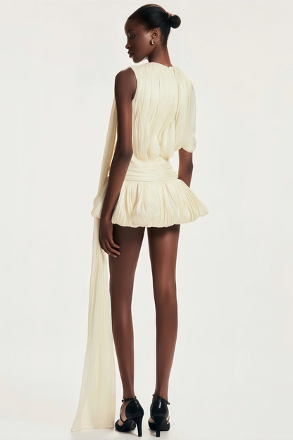 Cyrielle Pleated Mini Dress with Ribbon Design Accent