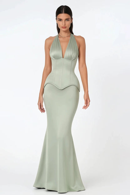 Aurélie Green Halterneck Mermaid Maxi Dress
