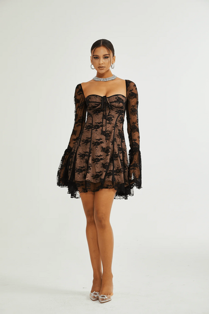 Cyrielle Black Flared-Cuff Long-Sleeved Dress