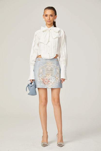 Aliénor blue embroidered mini skirt