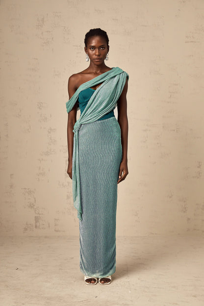 Delphine ribbon-design corset maxi dress in Green