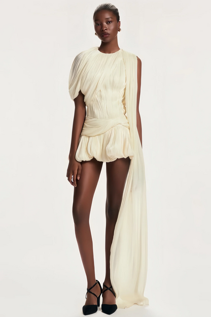 Cyrielle Pleated Mini Dress with Ribbon Design Accent