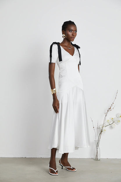 Cyrielle ribbon-detail puff-sleeve maxi dress