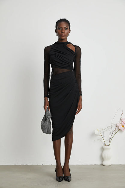 Clarisse semi-sheer ruched midi dress
