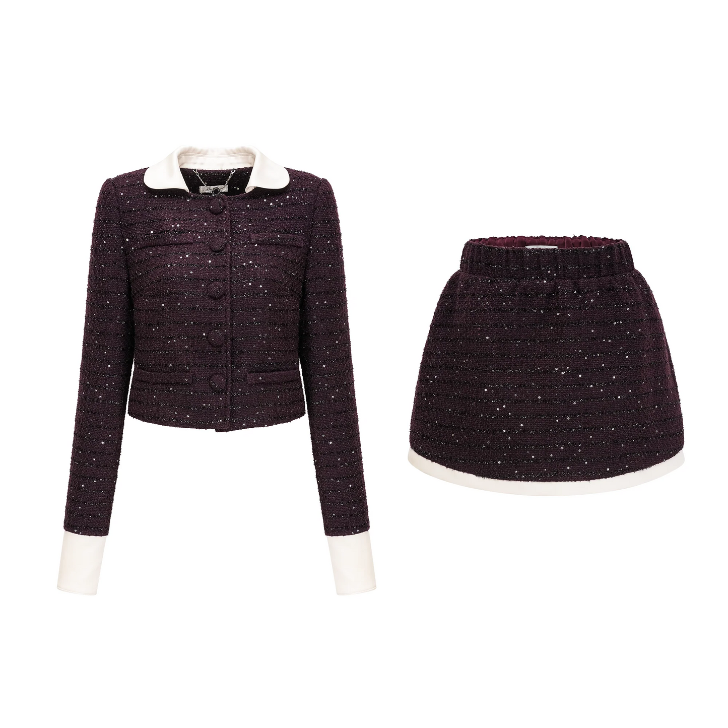 Brigitte Purple Sequined Tweed Jacket & Skirt Matching Set