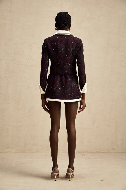 Brigitte Purple Sequined Tweed Jacket & Skirt Matching Set