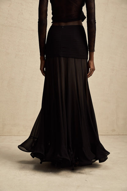 Jacqueline rayon ruffle pleated tulle maxi skirt
