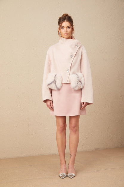 Vienne Pink Diagonal-Placket Short Coat