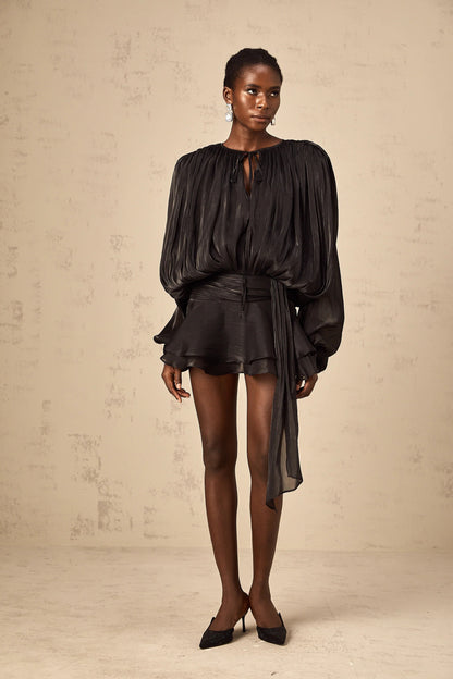 Eugenie Black Fully Pleated Ruffled Mini Dress